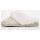 V By Very Victory Closed Toe Mule Slipper With Faux Fur Lining - Oatmeal