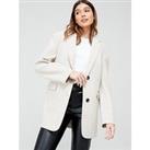 V By Very X Style Fairy Longline Blazer Coat With Shoulder Pad - Oatmeal