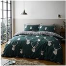 Catherine Lansfield Stag Check Duvet Cover Set In Green