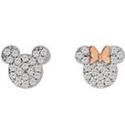 Disney Mickey & Minnie Mouse Sterling Silver Clear Cz Stone Set Mismatched Stud Earrings E905016
