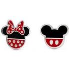 Disney Mickey And Minnie Mouse Red And Black Silver Plated Enamel Filled Earrings Ef00258Sl