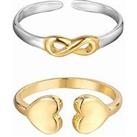 The Love Silver Collection 18Ct Gold Plated Sterling Silver Set Of 2 Infinity And Hearts Toe Rings