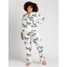 Chelsea Peers Curve Button Up Zebra Printed Long Pyjamas Set - White