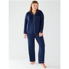 Chelsea Peers Curve Modal Button Up Long Set - Navy