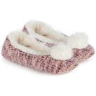 Totes Fluffy Knit Ballet Slippers - Berry