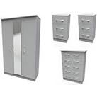 Swift Elton Part Assembled 3 Piece Package - 3 Door Mirrored Wardrobe, 5 Drawer Chest And 2 Bedside 
