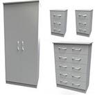 Swift Elton Ready Assembled 4 Piece Package - 2 Door Wardrobe, 5 Drawer Chest And 2 Bedside Chests -