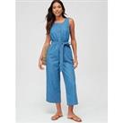 V By Very Sleeveless Belted Denim Jumpsuit - Blue