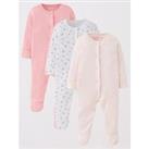 Everyday Baby Girls 3 Pack Sleepsuits - Pink