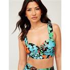 V By Very Shape Enhancing Twist Detail Underwired Bikini Top - Floral