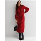 New Look Abstract Print High Neck Long Sleeve Midi Dress - Red