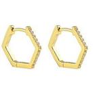 The Love Silver Collection 18Ct Gold Plated Sterling Silver Hexagonal Cz Huggie Earrings