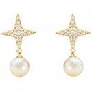 The Love Silver Collection 18Ct Gold Plated Sterling Silver Star Cz Pearl Drop Earrings