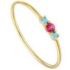 The Love Silver Collection 18Ct Gold Plated Sterling Silver Turquoise And Ruby Stacking Ring