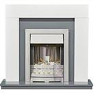 Adam Fires & Fireplaces Adam Dakota Fireplace In Pure White & Grey With Helios Electric Fire In Brushed Steel, 39 Inch