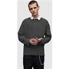 Allsaints Ave Stripe Long Sleeve Polo Shirt - Black/White