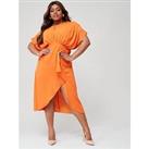 Ax Paris Curve Blouson Midi Dress - Orange