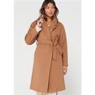 V By Very Faux Wool Wrap Coat - Light-Brown