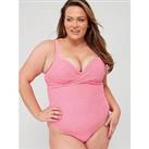 Ivory Rose Plus Scrunch Wrap Front Swimsuit - Pink