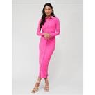 V By Very Ruched Side Button Through Midi Dress -Pink
