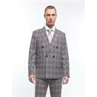 River Island Double Breasted Check Suit Jacket Slim Fit - Grey
