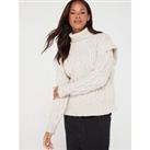 V By Very Cable Knit Roll Neck Jumper - Cream