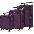 Rock Luggage Rocklite Dlx 3 Piece Set 8 Wheel Soft Unique Lightweight Large Suitcase - Purple