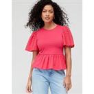 V By Very Frill Sleeve Peplum Top - Pink