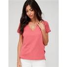 V By Very V Neck Ruched Tshirt - Pink