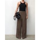 Religion Wide Leg Linen Studded Trim Trousers - Brown