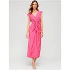 Fig & Basil Twist Front Midaxi Dress - Pink
