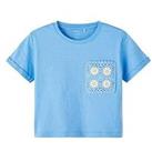 Name It Girls Crochet Pocket Cropped Short Sleeve Tshirt - Blue