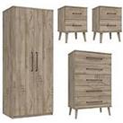 One Call Tuscany Ready Assembled 4 Piece Package - 2 Door Wardrobe, 5 Drawer Chest And 2 Bedside Che