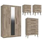 One Call Tuscany Part Assembled 3 Piece Package - 3 Door Mirrored Wardrobe, 5 Drawer Chest And 2 Bed