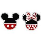 Disney Mickey And Minnie Mouse Black And Red Sterling Silver Mismatched Stud Earrings