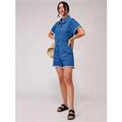 Lucy Mecklenburgh X V By Very Short Sleeve Denim Playsuit - Blue