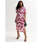 New Look Curves Pink Floral Ruched Midi Wrap Dress