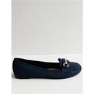 New Look Navy Suedette Gold Buckle Loafers