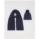 Very Man Nep Cable Hat And Scarf - Navy