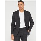 Very Man Regular Fit Textured Check Suit Jacket - Charcoal