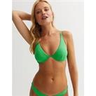 New Look Green Textured Plunge Underwired Bikini Top