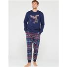 Very Man Mens Family Moose Fairisle Mini Me Christmas Pyjamas - Navy