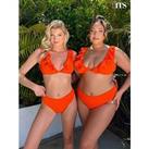 In The Style Crinkle Frill Bikini Top - Orange