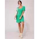 Lucy Mecklenburgh X V By Very Button Through Linen Mini Dress - Green