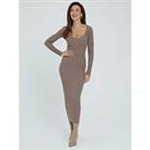 Michelle Keegan Sweetheart Seam Detail Knitted Dress - Taupe