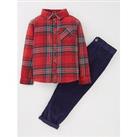 Mini V By Very Boys Red Check Shirt And Cord Trousers Set