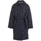 Tommy Hilfiger Girls Quilted Long Trench - Navy