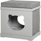 Pawhut Indoor Cat House/Bed/Kitten Cave/Cube With Soft Cushion Sisal Scratching Pad - Grey