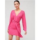 V By Very Knot Front Jacquard Mini Dress - Pink