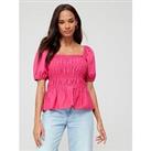 V By Very Shirred Detail Puff Sleeve Top - Pink